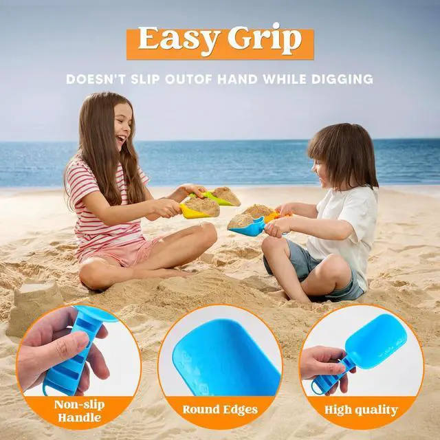 Alt view image 3 of 7 - Sloosh Beach Sand Shovels for Kids - 4 Packs Shovels Colorful Scoops Travel Sand Toys for Toddlers Kids Outdoor Digging Play, Heavy Duty Plastic Garden Planting Shovels Spades Sets Sandbox Toys