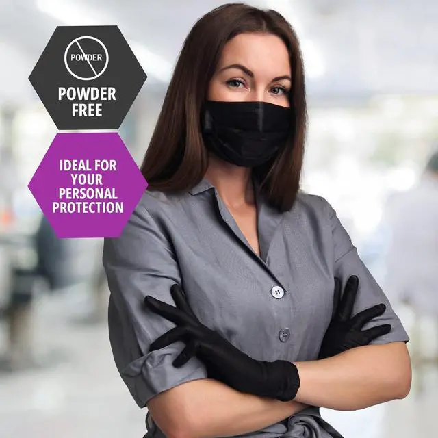 Alt view image 4 of 5 - MED PRIDE Black Nitrile Exam Gloves - 4 Mil Thick Disposable Latex/Powder-Free - For Surgical, Doctors, Hospital & Home Use
