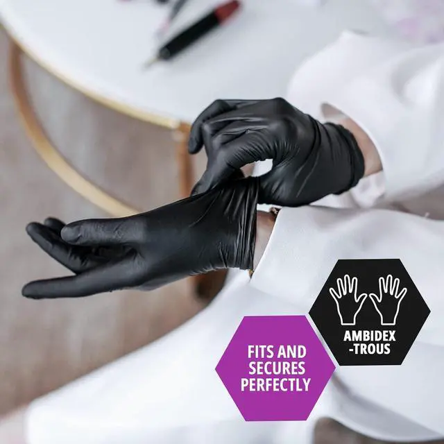 Alt view image 3 of 5 - MED PRIDE Black Nitrile Exam Gloves - 4 Mil Thick Disposable Latex/Powder-Free - For Surgical, Doctors, Hospital & Home Use