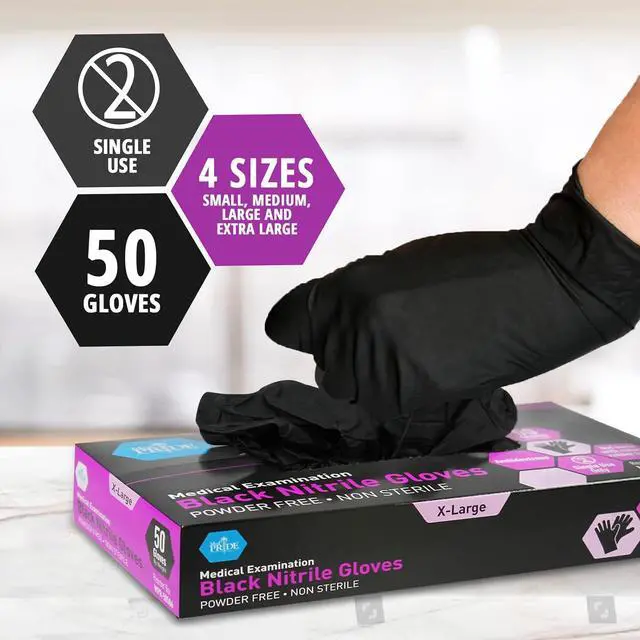 Alt view image 5 of 5 - MED PRIDE Black Nitrile Exam Gloves - 4 Mil Thick Disposable Latex/Powder-Free - For Surgical, Doctors, Hospital & Home Use