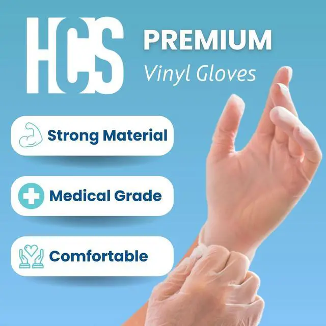 Alt view image 2 of 7 - HCS Vinyl Gloves Disposable Latex-Free, Cooking, Food Prep, Medical | Exam Gloves, Clear, Powder-Free, Beaded Cuff, Cleaning, Kitchen, Food Handling, Baking, Hair Dye, Bathroom