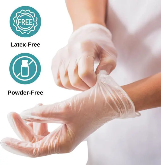 Alt view image 3 of 7 - HCS Vinyl Gloves Disposable Latex-Free, Cooking, Food Prep, Medical | Exam Gloves, Clear, Powder-Free, Beaded Cuff, Cleaning, Kitchen, Food Handling, Baking, Hair Dye, Bathroom