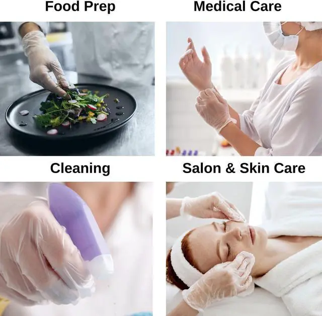 Alt view image 5 of 7 - HCS Vinyl Gloves Disposable Latex-Free, Cooking, Food Prep, Medical | Exam Gloves, Clear, Powder-Free, Beaded Cuff, Cleaning, Kitchen, Food Handling, Baking, Hair Dye, Bathroom