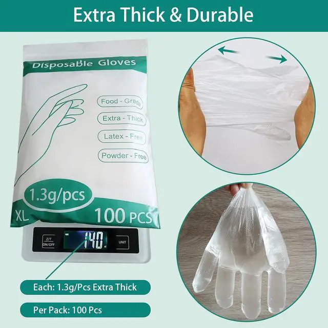 Alt view image 2 of 7 - 200 Pcs Extra Thick Disposable Plastic Gloves, XL - Food Safe & Latex Free | Cooking & Food Prep, Clear, Food Safe, Latex/Powder Free, Resealable Bag