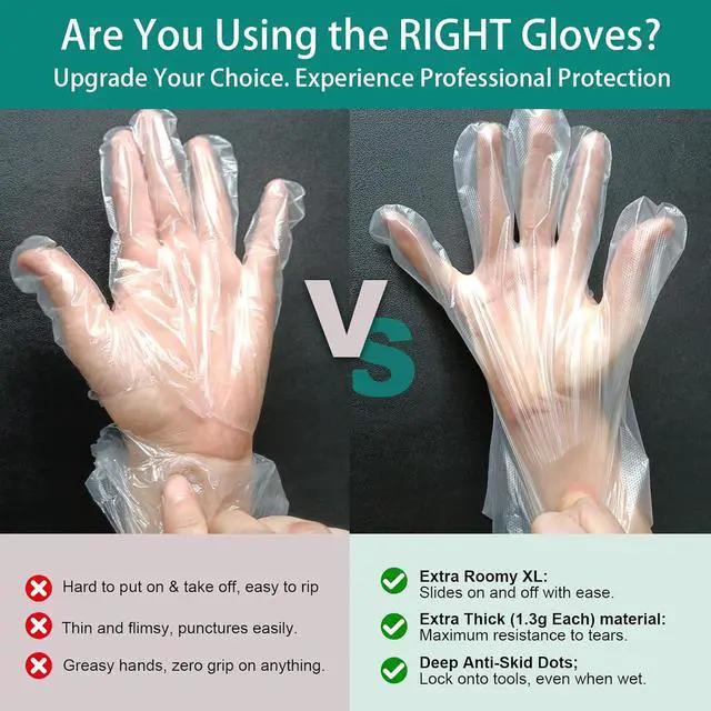 Alt view image 4 of 7 - 200 Pcs Extra Thick Disposable Plastic Gloves, XL - Food Safe & Latex Free | Cooking & Food Prep, Clear, Food Safe, Latex/Powder Free, Resealable Bag