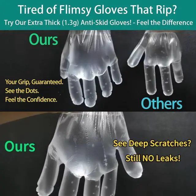 Alt view image 6 of 7 - 200 Pcs Extra Thick Disposable Plastic Gloves, XL - Food Safe & Latex Free | Cooking & Food Prep, Clear, Food Safe, Latex/Powder Free, Resealable Bag