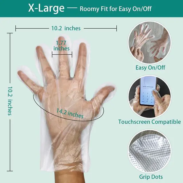 Alt view image 7 of 7 - 200 Pcs Extra Thick Disposable Plastic Gloves, XL - Food Safe & Latex Free | Cooking & Food Prep, Clear, Food Safe, Latex/Powder Free, Resealable Bag