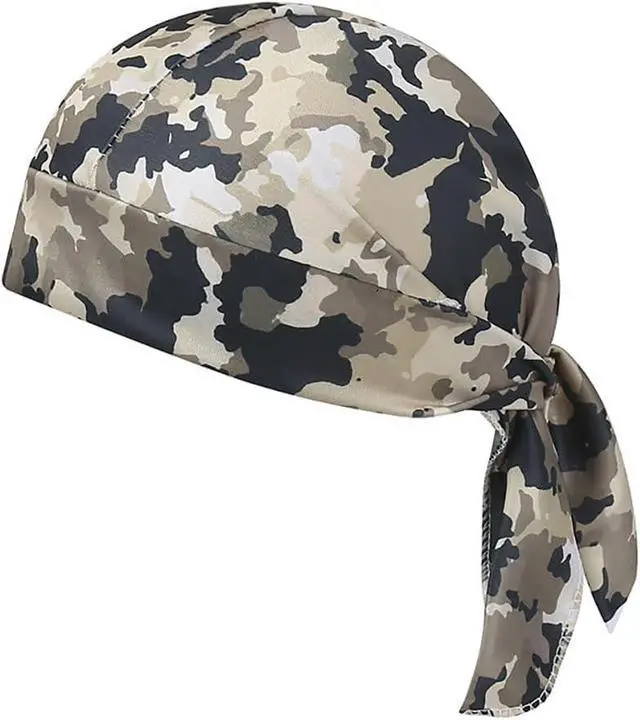 Alt view image 2 of 4 - 3 Pcs Camouflage Dew Rags Doo Rags Skull Caps Sweat Wicking Head Wraps Helmet Liners Bandana Beanies for Cycling Motorcycle