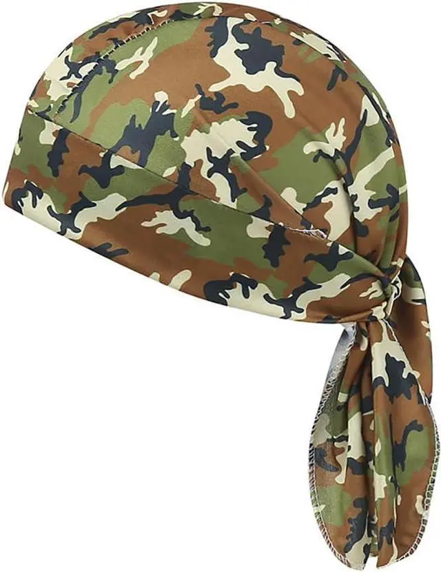 Alt view image 3 of 4 - 3 Pcs Camouflage Dew Rags Doo Rags Skull Caps Sweat Wicking Head Wraps Helmet Liners Bandana Beanies for Cycling Motorcycle