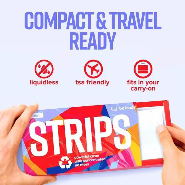 Alt view image 4 of 7 - STRIPS Laundry Detergent Sheets Unscented (30ct, 60 loads) Fragrance Free Eco Liquidless Soap, Travel-Friendly, Dissolves in Hot & Cold, Hypoallergenic, Tackles Tough Stains & Odors