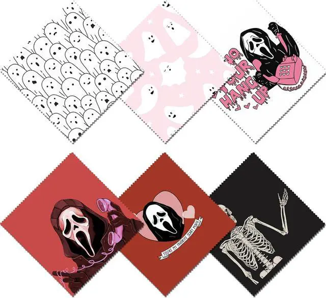 Main image of 6 PCS Glasses Cleaning Cloth Eyeglass Cleaning Cloth Lens Eyeglasses Microfiber Cute Aesthetic Cloth for Unisex Women Girls Reusable Phone Screens Camera Multi-Patterns(6.3"x6.3")-Skull