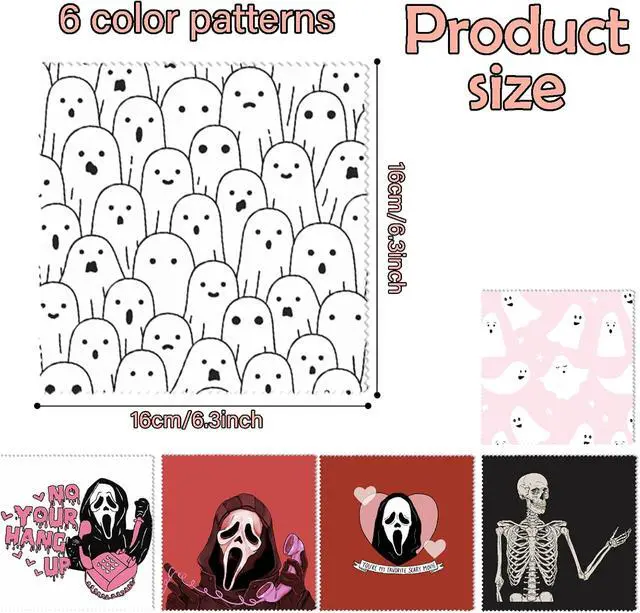 Alt view image 2 of 7 - 6 PCS Glasses Cleaning Cloth Eyeglass Cleaning Cloth Lens Eyeglasses Microfiber Cute Aesthetic Cloth for Unisex Women Girls Reusable Phone Screens Camera Multi-Patterns(6.3"x6.3")-Skull
