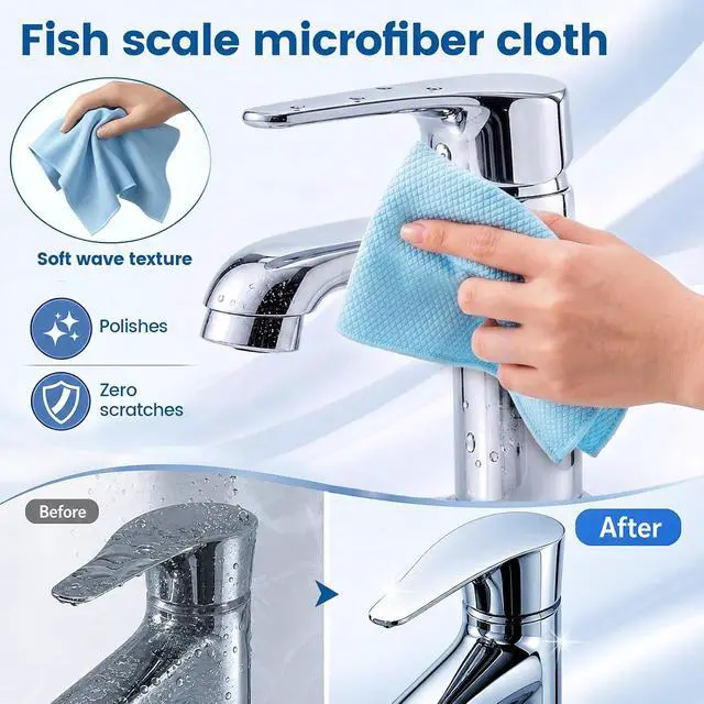 Alt view image 5 of 7 - Niveaya Microfiber Glass Cleaning Cloth, Reusable Fish Scale Cloth 8 Pack | Streak Free Lint Free Cleaning Towels, Quick Drying Polishing Cloth for Window, Kitchen, Shower, Stainless Steel, Auto