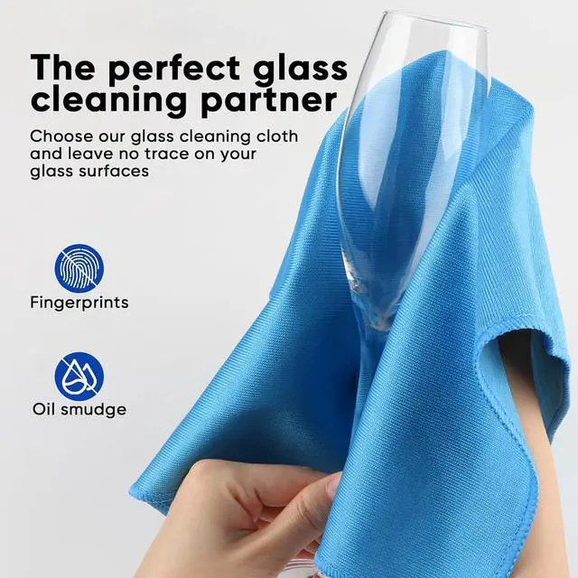 Alt view image 3 of 7 - HOMEXCEL Microfiber Glass Cleaning Cloth 12 PK, Lint Free Streak Free, Reusable Cleaning Cloth for Cleaning Windows, Glasses, Mirrors, Screens, Stainless Steel, and More Blue-12×12