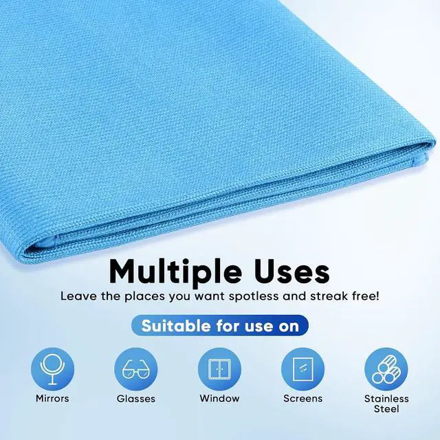 Alt view image 4 of 7 - HOMEXCEL Microfiber Glass Cleaning Cloth 12 PK, Lint Free Streak Free, Reusable Cleaning Cloth for Cleaning Windows, Glasses, Mirrors, Screens, Stainless Steel, and More Blue-12×12