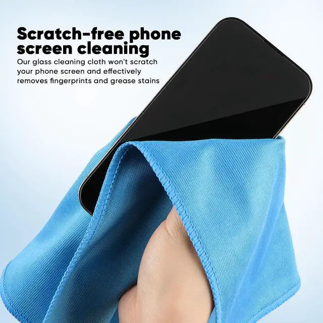Alt view image 5 of 7 - HOMEXCEL Microfiber Glass Cleaning Cloth 12 PK, Lint Free Streak Free, Reusable Cleaning Cloth for Cleaning Windows, Glasses, Mirrors, Screens, Stainless Steel, and More Blue-12×12