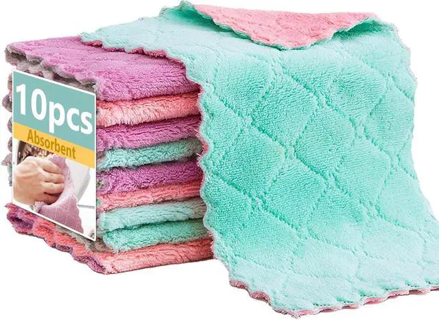 Main image of Microfiber Cleaning Cloths - Super Absorbent, Streak-Free & Lint-Free Towels for Glass, Kitchen & Home (Gray, Purple, Pink, Green) (10pcs)