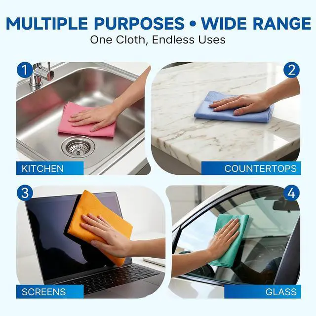 Alt view image 7 of 7 - 12 Pcs Large German Universal Household Towels Dishcloths, Soft Absorbent Cleaning Cloths Reuseable Wipes Rag for Windows Glass Mirror Car,Home Kitchen Pets Polish(Mix-Color)
