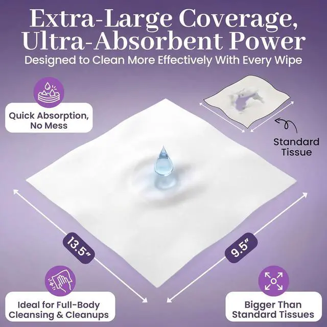 Alt view image 2 of 7 - Disposable Dry Wipes, 100 Pack Ultra Soft Non-Moistened Cleansing Cloths for Adults, Incontinence, Baby Care, Makeup Removal 9.5" x 13.5" - Hospital Grade, Durable by ProHeal