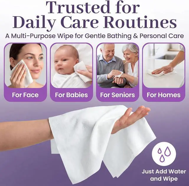 Alt view image 4 of 7 - Disposable Dry Wipes, 100 Pack Ultra Soft Non-Moistened Cleansing Cloths for Adults, Incontinence, Baby Care, Makeup Removal 9.5" x 13.5" - Hospital Grade, Durable by ProHeal