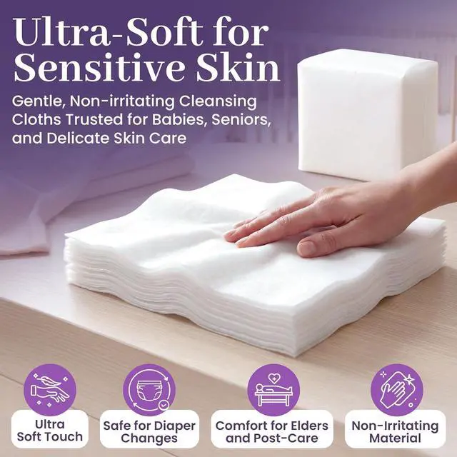 Alt view image 5 of 7 - Disposable Dry Wipes, 100 Pack Ultra Soft Non-Moistened Cleansing Cloths for Adults, Incontinence, Baby Care, Makeup Removal 9.5" x 13.5" - Hospital Grade, Durable by ProHeal