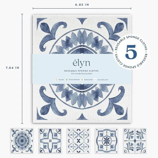 Alt view image 2 of 6 - ELYN Swedish Dishcloths, Reusable & Washable Sponge Cloths, Absorbent Cleaning Paper Towels for Kitchen, Dishes, Counters and More, 5 Pack, Assorted Moroccan Pattern
