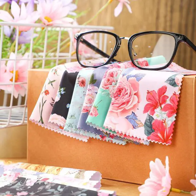 Alt view image 4 of 7 - Sinmoe 20 Pcs Microfiber Cleaning Cloth Elegant Flower Design Microfiber Cloth Soft Multicolor Glasses Cleaner for Eyeglasses Camera Lens Cell Phone Screens Glasses, 6 x 6 Inches