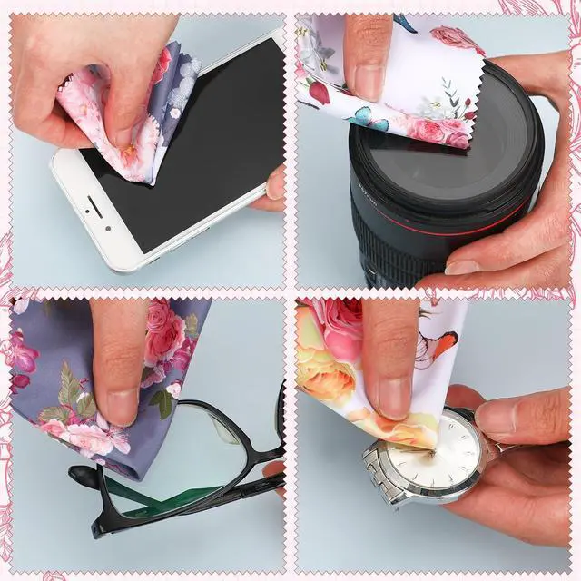 Alt view image 5 of 7 - Sinmoe 20 Pcs Microfiber Cleaning Cloth Elegant Flower Design Microfiber Cloth Soft Multicolor Glasses Cleaner for Eyeglasses Camera Lens Cell Phone Screens Glasses, 6 x 6 Inches