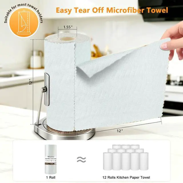 Alt view image 2 of 7 - Viraelive Microfiber Cleaning Cloth Roll, 50 Pack, Green Wave, 12"x12" | Tear-Away Towel Roll, Reusable Paper Towel Alternative, Microfiber Rags for Kitchen, Pet, Dust, Car & Office Cleaning
