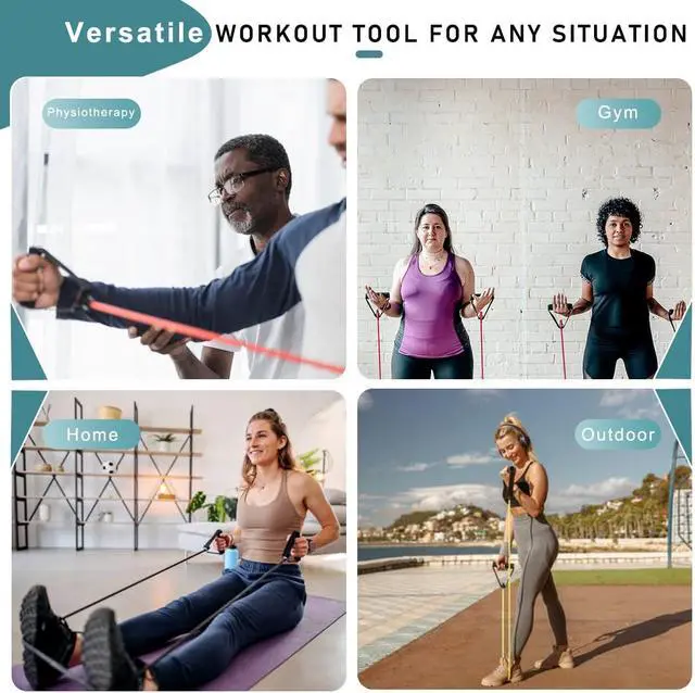 Alt view image 5 of 6 - Resistance Bands with Handles, Exercise Bands with Handles, Door Anchor | Physical Therapy & Rehab, Home Workout Pilates Yoga, Non-Slip Handles, Portable Travel, TPE