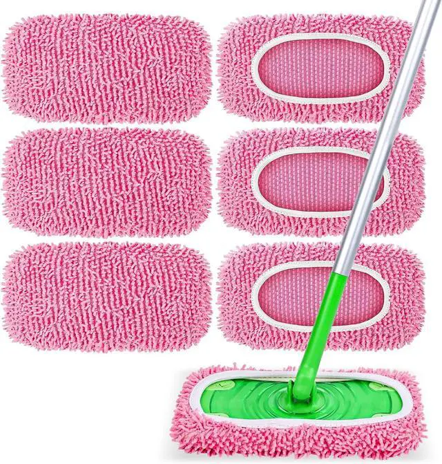 Main image of 6 Pack Reusable Mop Pads Compatible with Swiffer Sweeper, Chenille Mop Refill Pads, Dry & Wet Mopping Cloths for Floor Cleaning -Pink