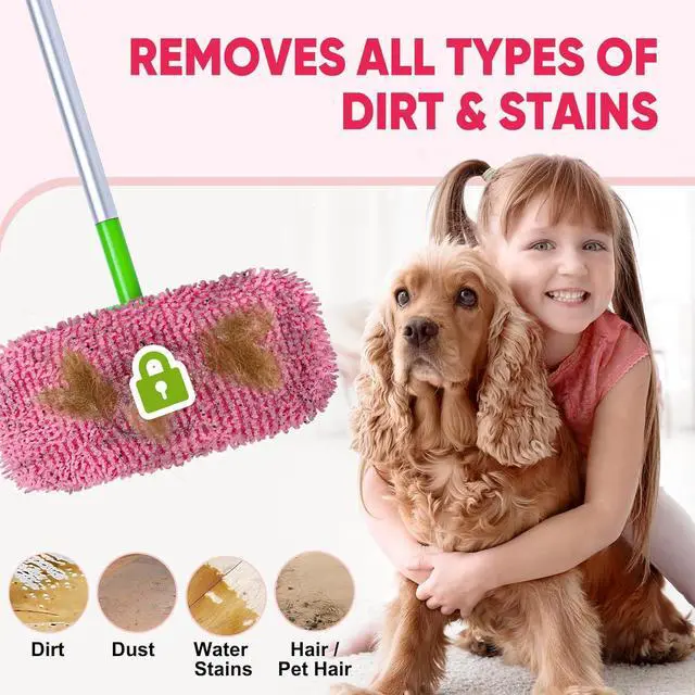 Alt view image 4 of 7 - 6 Pack Reusable Mop Pads Compatible with Swiffer Sweeper, Chenille Mop Refill Pads, Dry & Wet Mopping Cloths for Floor Cleaning -Pink