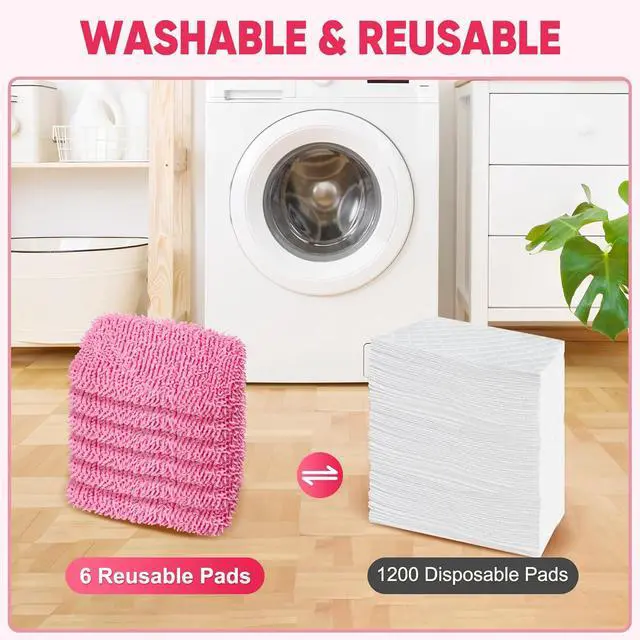 Alt view image 6 of 7 - 6 Pack Reusable Mop Pads Compatible with Swiffer Sweeper, Chenille Mop Refill Pads, Dry & Wet Mopping Cloths for Floor Cleaning -Pink