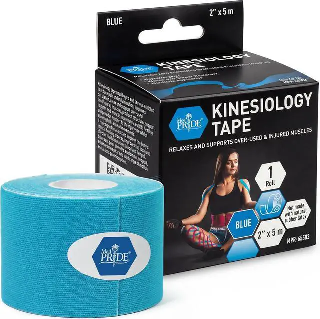Main image of MED PRIDE Kinesiology Tape Roll 2 in x 16.4 ft,Breathable,Latex-Free,Blue