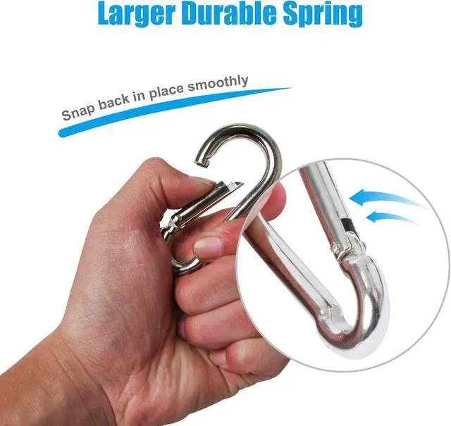 Alt view image 3 of 7 - POWER GUIDANCE Stainless Steel Snap Hook, Carabiner Fit for LAT Pulldown Attachments, Chrome-Plated Coating, Cable Machine Accessories for Home Gym, Weight or Climbing attachments, Set of 4
