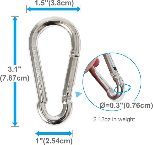 Alt view image 2 of 7 - POWER GUIDANCE Stainless Steel Snap Hook, Carabiner Fit for LAT Pulldown Attachments, Chrome-Plated Coating, Cable Machine Accessories for Home Gym, Weight or Climbing attachments, Set of 4