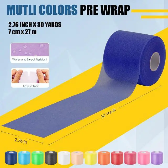 Alt view image 2 of 7 - Pre Wrap Athletic Tape 2 Pack, 2.76 Inch x 30 Yards Foam Underwrap, Dark Blue | Athletic Tape Sports Pre Wrap Cushion Support for Ankle, Wrist, Knee, Elbow, Hair, Soccer