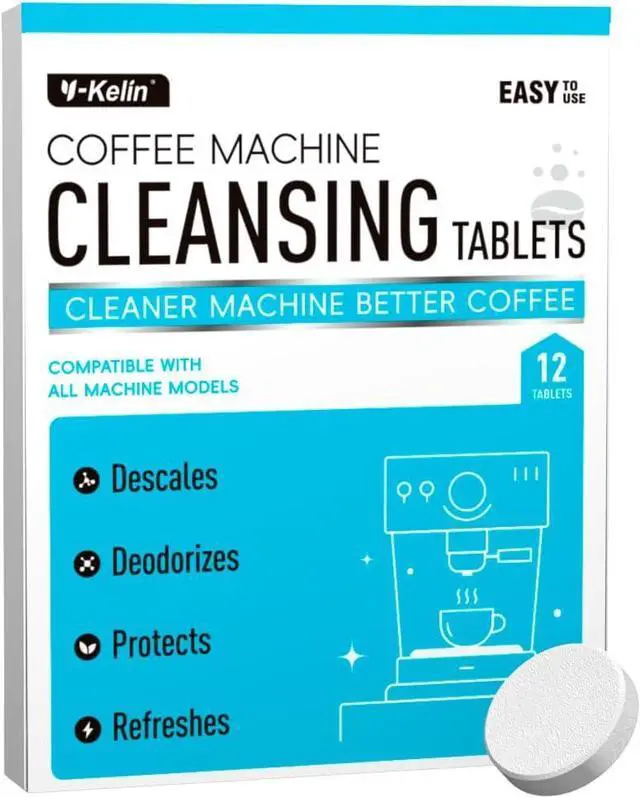 Main image of Y-Kelin Coffee Maker Cleaner And Descaler Tablets - 12Count Descaling & Cleaning Solution for Coffee Makers, Pot, Espresso Machines Removes Stains & Oils