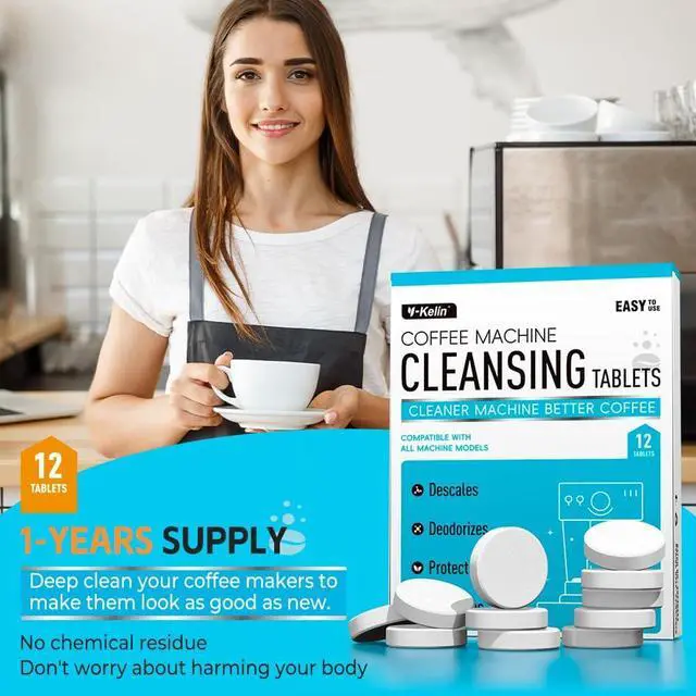 Alt view image 3 of 7 - Y-Kelin Coffee Maker Cleaner And Descaler Tablets - 12Count Descaling & Cleaning Solution for Coffee Makers, Pot, Espresso Machines Removes Stains & Oils