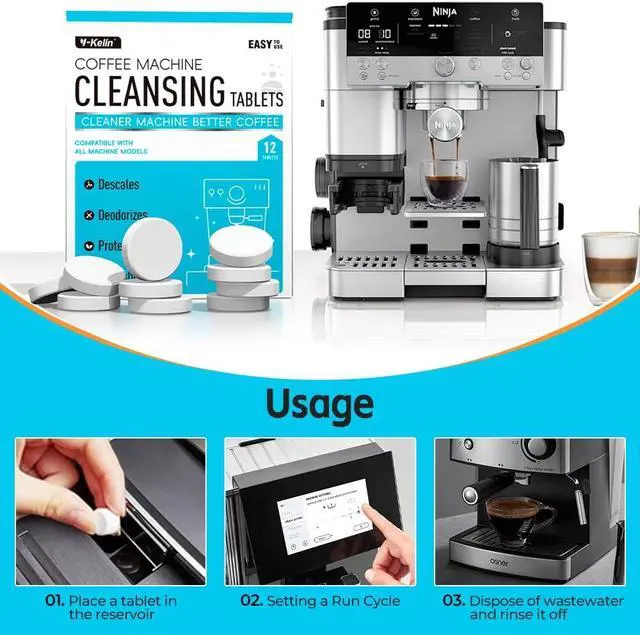 Alt view image 4 of 7 - Y-Kelin Coffee Maker Cleaner And Descaler Tablets - 12Count Descaling & Cleaning Solution for Coffee Makers, Pot, Espresso Machines Removes Stains & Oils