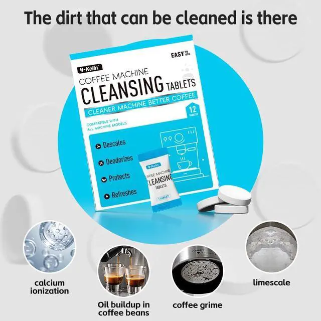 Alt view image 7 of 7 - Y-Kelin Coffee Maker Cleaner And Descaler Tablets - 12Count Descaling & Cleaning Solution for Coffee Makers, Pot, Espresso Machines Removes Stains & Oils