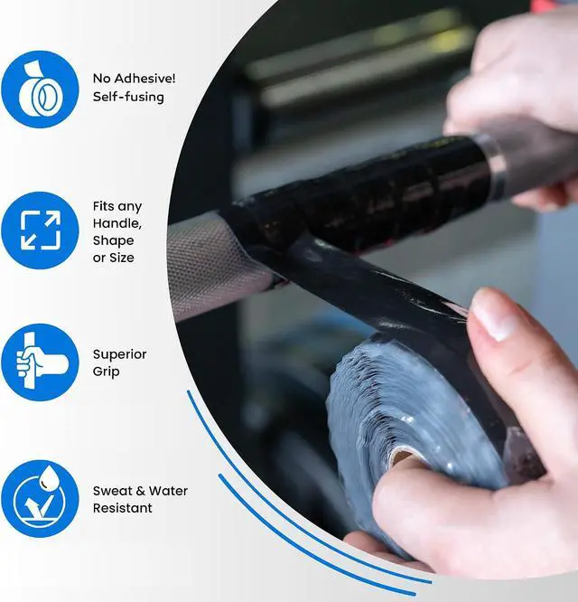Alt view image 2 of 7 - Core Prodigy Fusion Grip Tape - Silicone Rubber Wrap for Pull Up Bars, Barbells, Dumbbells, Sports and Gym Equipment, and Tools