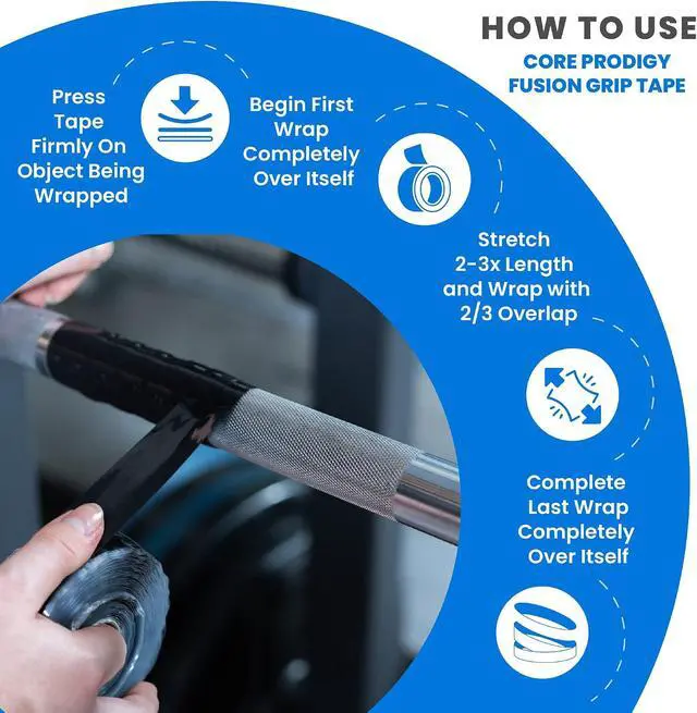 Alt view image 6 of 7 - Core Prodigy Fusion Grip Tape - Silicone Rubber Wrap for Pull Up Bars, Barbells, Dumbbells, Sports and Gym Equipment, and Tools