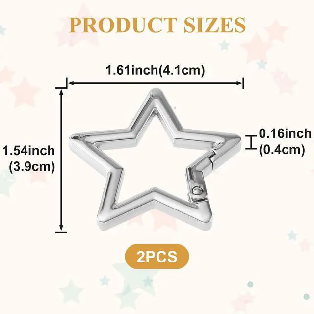 Alt view image 2 of 7 - 2 PCS Star Carabiner, Zinc Alloy Heavy Duty Star Shaped Keychain Clip with 2 Sizes, Carabiner Clip for Camping, Hiking, Fishing