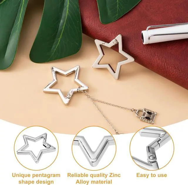 Alt view image 7 of 7 - 2 PCS Star Carabiner, Zinc Alloy Heavy Duty Star Shaped Keychain Clip with 2 Sizes, Carabiner Clip for Camping, Hiking, Fishing