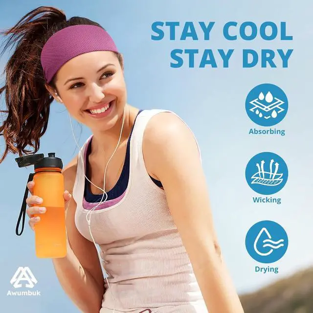 Alt view image 4 of 7 - Awumbuk Cooling Headbands for Women, Non-Slip Instant Cooling Sweatbands for Women, 4-Pack Elastic Sports Head Bands Moisture Wicking for Running, Yoga, Gym Workouts, Football