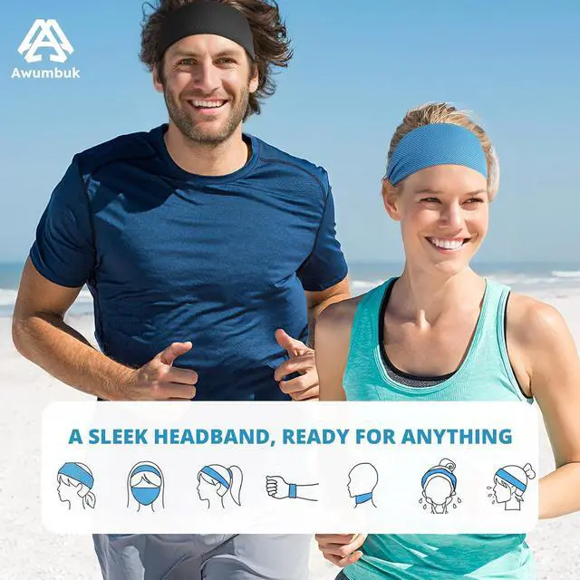Alt view image 5 of 7 - Awumbuk Cooling Headbands for Women, Non-Slip Instant Cooling Sweatbands for Women, 4-Pack Elastic Sports Head Bands Moisture Wicking for Running, Yoga, Gym Workouts, Football