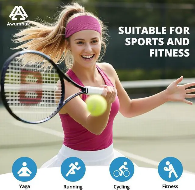 Alt view image 6 of 7 - Awumbuk Cooling Headbands for Women, Non-Slip Instant Cooling Sweatbands for Women, 4-Pack Elastic Sports Head Bands Moisture Wicking for Running, Yoga, Gym Workouts, Football