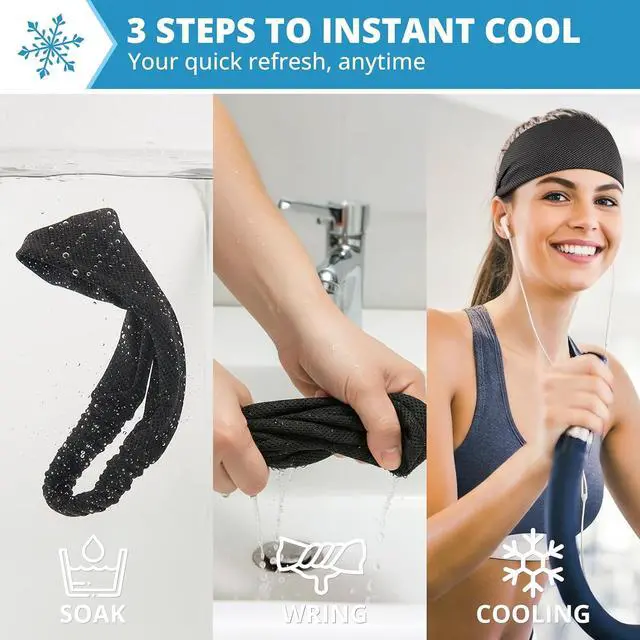 Alt view image 7 of 7 - Awumbuk Cooling Headbands for Women, Non-Slip Instant Cooling Sweatbands for Women, 4-Pack Elastic Sports Head Bands Moisture Wicking for Running, Yoga, Gym Workouts, Football