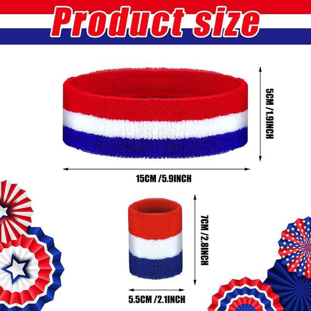 Alt view image 2 of 6 - Hungdao 6 Pcs Sweatbands Set Sports Headband Wristbands | 2 Head Bands 4 Wristbands Sport Sweat Bands Soft Material Stretch Fit Bright Colors Lightweight for Baseball Soccer Running